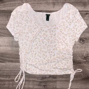 Wild Fable White Floral Ruched Crop Top
